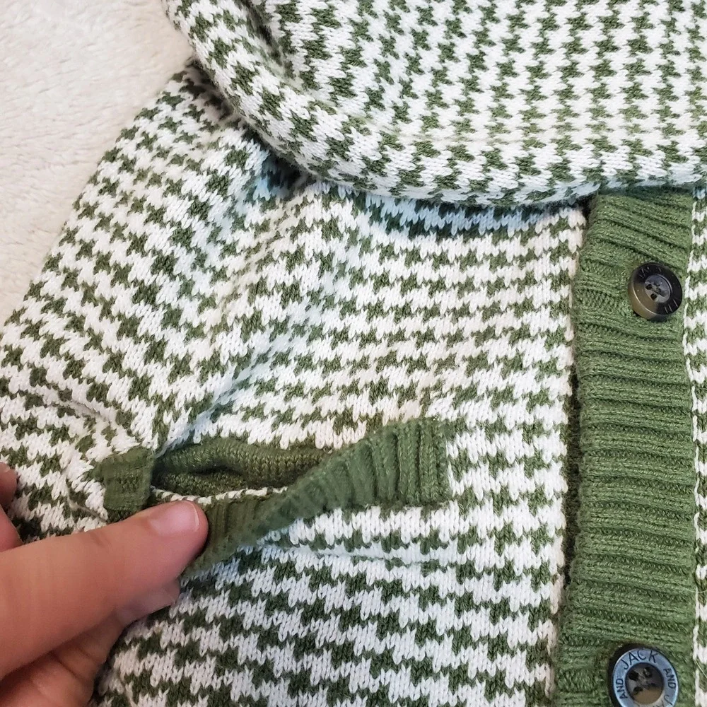 Janie and Jack Green White‎ Houndstooth Knit Preppy Classic Sweater Cardigan 3